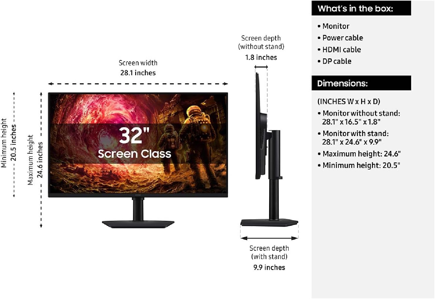 Samsung 32” Odyssey G5 G50F QHD Resolution Gaming Monitor  180Hz Refresh Rate  Fast IPS Panel  HDR10  NVIDIA G-Sync Compatible  1ms Response Time (GtG)  AMD FreeSync™  Adjustable Stand  LS32FG502ENXZA