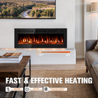 Manastin 60" Ultra-Thin Electric Fireplace Recessed and Wall Mounted with Remote Control, 12 Adjustable Color Fireplace Heater(60-99°F Thermostat), Low Noise, Timer, Child Lock