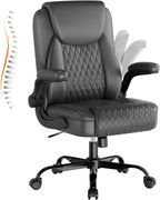 GTPLAYER Leather Office Chair, Home Desk Chair with Flip-up Arms and Ergonomic Back - Comfy Heavy Duty Executive Chair for Home Office Gaming, Gray