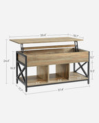 VASAGLE Lift Top Coffee Table, Lift Coffee Table with Storage Shelf, Hidden Compartments and Lifting Top, for Living Room, Office, 19.7 x 39.4 x (19.3-24.4) Inches, Oak with Blue Grains ULCT202B60