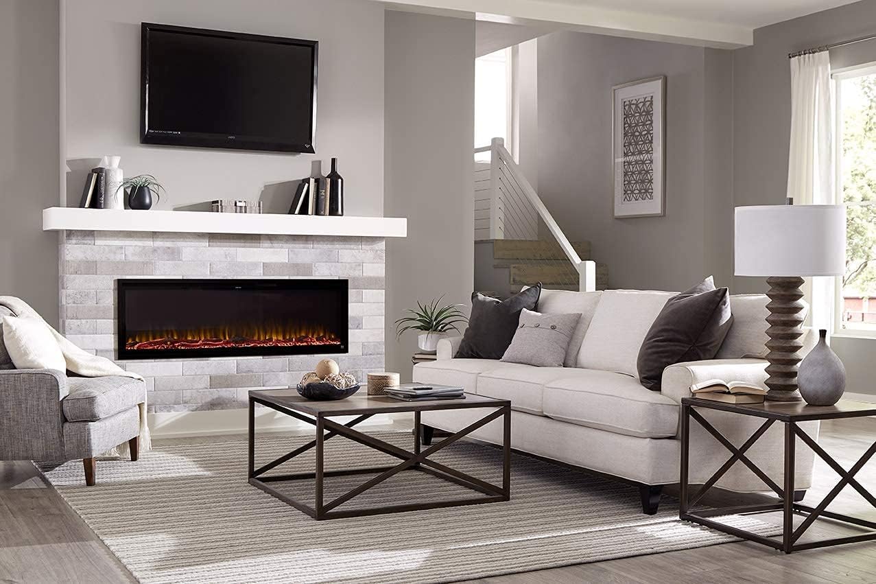 Touchstone Sideline Elite Smart 60” WiFi-Enabled Electric Fireplace - in-Wall Recessed - 60 Color Combinations - 1,500W Heater - Black - Log, Crystals & Driftwood - 80037