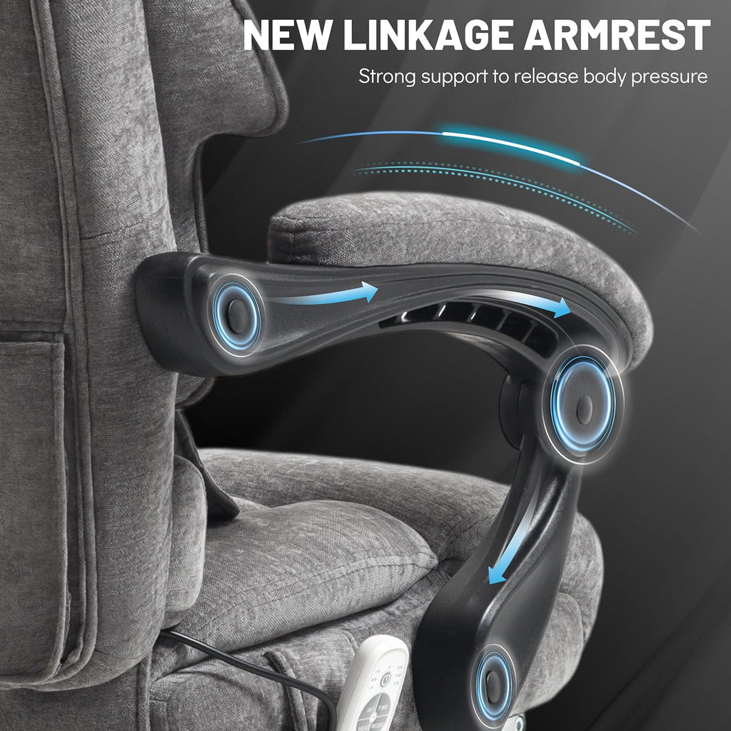 Massage Office Chair with Foot Rest,6 Points Vibration & Heat Executive Office Chairs for Heavy People,500LBS Big and Tall Office Chair,Ergonomic Reclining Desk Chair,Dual-Use Pillow,Grey