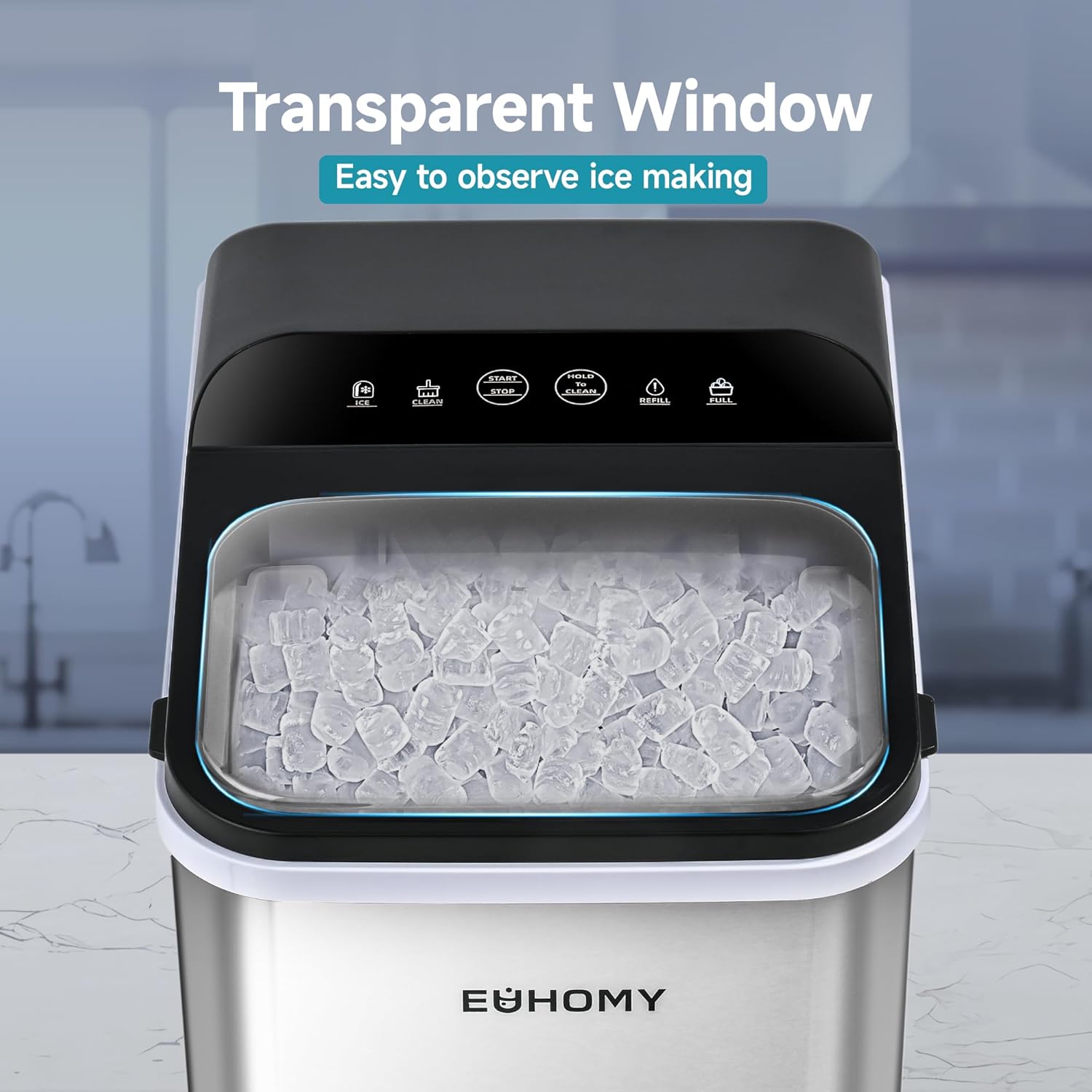 EUHOMY Nugget Ice Makers Countertop, Ready in 8 Mins, 35lbs/24H, Self-Cleaning, Portable Ice Maker Machine with Ice Scoop & Basket, Sonic Ice Maker with Chewable Pellet Ice for Home/Party/RV/Camping