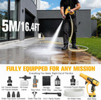 Car Cleaning Tools, 600W, Brushless Motor, 6-in-1 Nozzle & Foam Cannon for Car, Patio, Fence (Yellow)