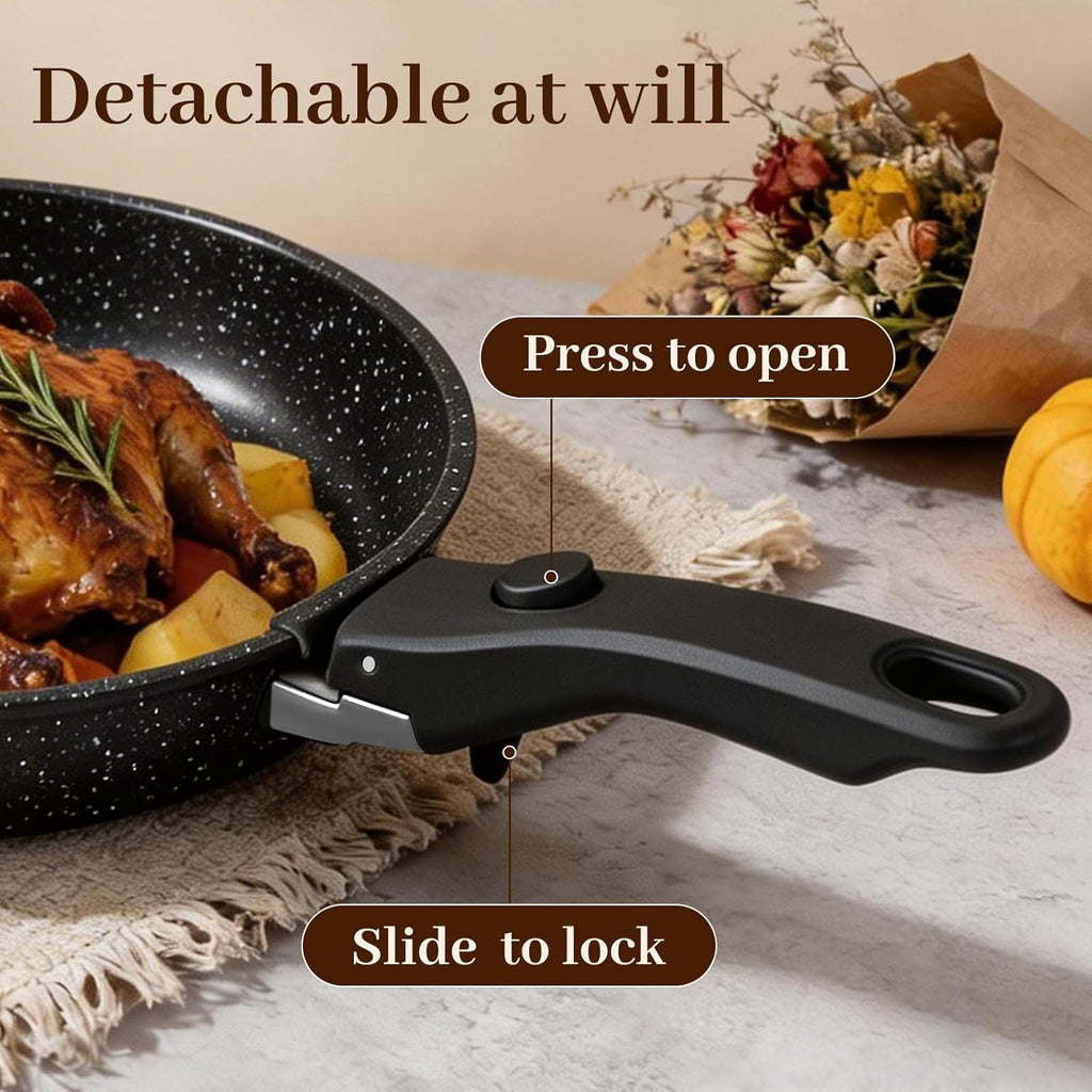 Pots and Pans Set - Non Stick 25 Pieces Cookware Set Pots and Pans with Detachable Handles, Includes Pans, Pots, Utensils, Trivets for Hot Dishes, Lids, Space-Saving Cookware