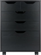 Winsome Halifax Mobile Storage Cabinet with 5 Drawers in Black, Stylish & Functional Home Storage Cabinet for Filing, Kitchen Organization, Moveable Furniture for Office, Dorms, Apartments