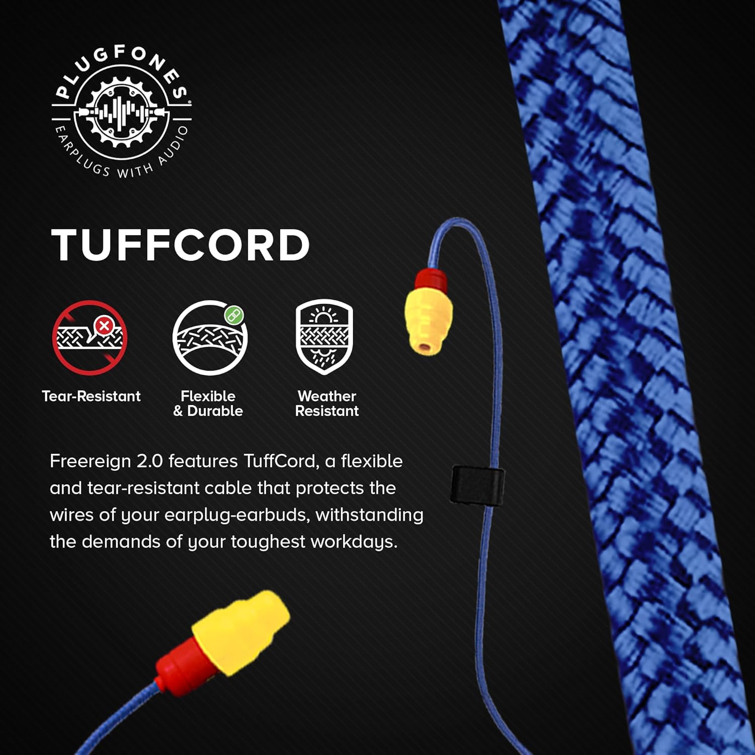 Plugfones FreeReign Volume Limited Wireless Bluetooth in-Ear Earplug Earbuds - Noise Reduction Headphones with Noise Isolating Mic and Controls, Blue & Yellow