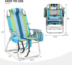 VINGLI Tall Beach Chair 2 Pack Lightweight, Backpack Beach Chair for Adults with 5-Position, Cooler Bag, Cup Holders, Towel Bar, Lightweight Folding Beach Camping Chairs （Blue/Green-16
