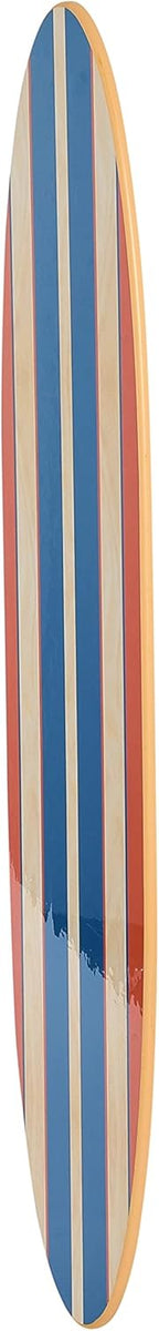 Creative Co-Op Coastal Decorative Surfboard Wall Décor, Red & Blue Stripes Overlaid On Natural Wood, Hangs Vertical or Horizontal