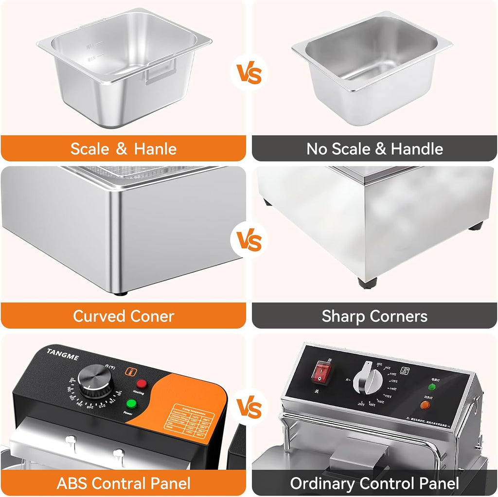 TANGME Commercial Deep Fryer, 3400W Electric Countertop Fryer 20.7QT with 6.35QTx2 Baskets Stainless Steel Oil Fryer with Temperature Limiter for Home Kitchen and Restaurant