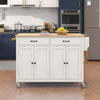 Merax Rolling Mobile Kitchen Island Cart with Wood Top and Locking Wheels, 4 Door Cabinets and 2 Drawers, Spice & Towel Rack, 54.3 Inch Width, White