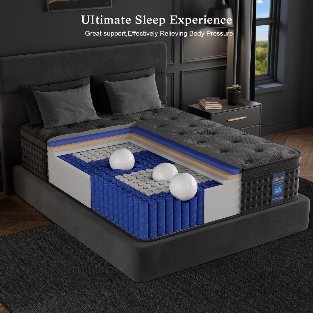 Queen Mattress,12 Inch Queen Size Hybrid Mattresses with Memory Foam and Individual Pocket Spring for Motion Isolation,Pressure Relief,CertiPUR-US.