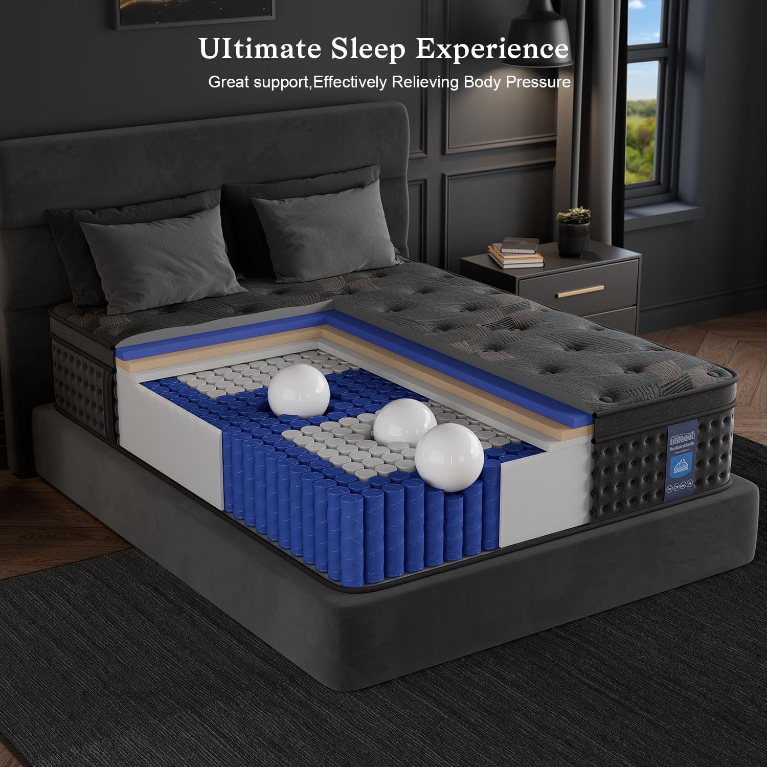 Queen Mattress,12 Inch Queen Size Hybrid Mattresses with Memory Foam and Individual Pocket Spring for Motion Isolation,Pressure Relief,CertiPUR-US.