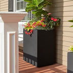 PolyStone Cozumel Tall Modern Outdoor/Indoor Column Planter  18" L x 23" W x 30" H  Lightweight  Heavy Duty  Weather Resistant  Polymer Finish  Commercial Grade and Residentia (Black)