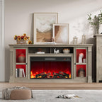 Farmhouse Fireplace TV Stand Up to 80" TVs, 70" Modern Highboy Entertainment Center with 36" Electric Fireplace & LED Lights, Media Console with Adjustable Shelves for Living Room, Gray