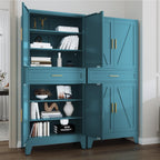 71 "Farmhouse Metal Filing Cabinet with a Drawer and 4 Adjustable Shelves, with 4 Large barn Door Blue Kitchen Cabinets, Metal Food Cabinets for Home, Kitchen, Dining/Living Room (Peacock Blue)