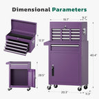 Greenvelly Tool Chest, 5-Drawer Rolling Tool Chest with Hooks and Lockable Wheels, Detachable Top Tool Box, Toolbox with Wheels, Rolling Tool Box for Mechanics Garage Workshop and Tool Room (Purple)
