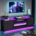 BREEZEHEAT 70 Inch Fireplace TV Stand for Up to 80" TV Console with 36'' Electric Fireplace & Outlet, Dual Led Lights Entertainment Center with Fireplace, Living Room, Black