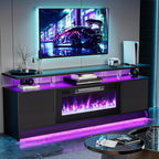 BREEZEHEAT 70 Inch Fireplace TV Stand for Up to 80" TV Console with 36'' Electric Fireplace & Outlet, Dual Led Lights Entertainment Center with Fireplace, Living Room, Black