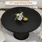 Garvee 47 Inch Round Dining Table for 4, Kitchen Table with 2-Layer Storage Shelf and a Drawer, Farmhouse Circle Dinner Table for Dining Room, Kitchen, Living Room (Table Only), Black