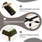 YUHUASHI upholstered Platform Bed Frame/King Bed Frame/Modern Geometric Double-Wing Design headboard/Velvet Fabric/Easy to Assemble no Noise (Grass Green, King (U.S. Standard))