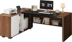 71" L-Shaped Executive Desk with Cabinet Storage, Large Office Computer Desk with Storage Shelves, Under-Desk Bookshelf, CPU Stand, Cable Management, Business Furniture Workstation (Brown)