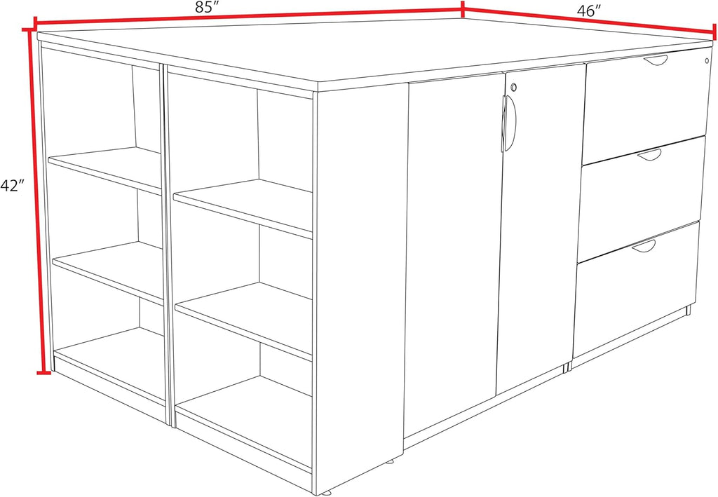 Regency Legacy Stand Up Storage Cabinet/ 3 Lateral File Quad with Bookcase End- Cherry