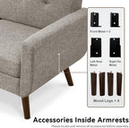 Tbfit 65" W Loveseat Sofa, Mid Century Modern Love Seat Couches for Living Room, Button Tufted Upholstered Small Couch for Bedroom, Solid and Easy to Install Love Seats Furniture, Grey | linen fabric, button tufted, solid wood foot, pocket spring, wo