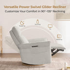 CHITA Power Recliner Chair, Electric Triple-Motor Swivel Glider Nursery Rocking Chair with Adjustable Power Headrest and Lumbar Support, GREENGARD Gold Certified, Solid Wood Base, Crockery Grey