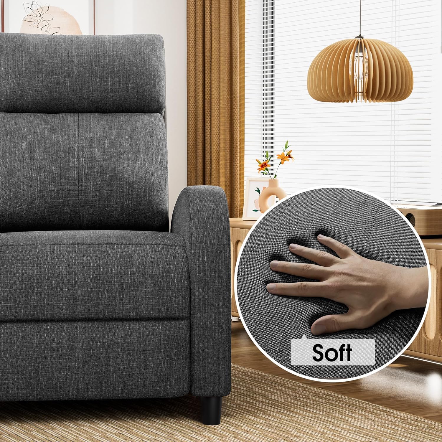Homall Recliner Chair, Recliner Sofa for Adults, Recliners Home Theater Seating with Lumbar Support, Reclining Sofa Chair for Living Room (Fabric, Dark Grey)