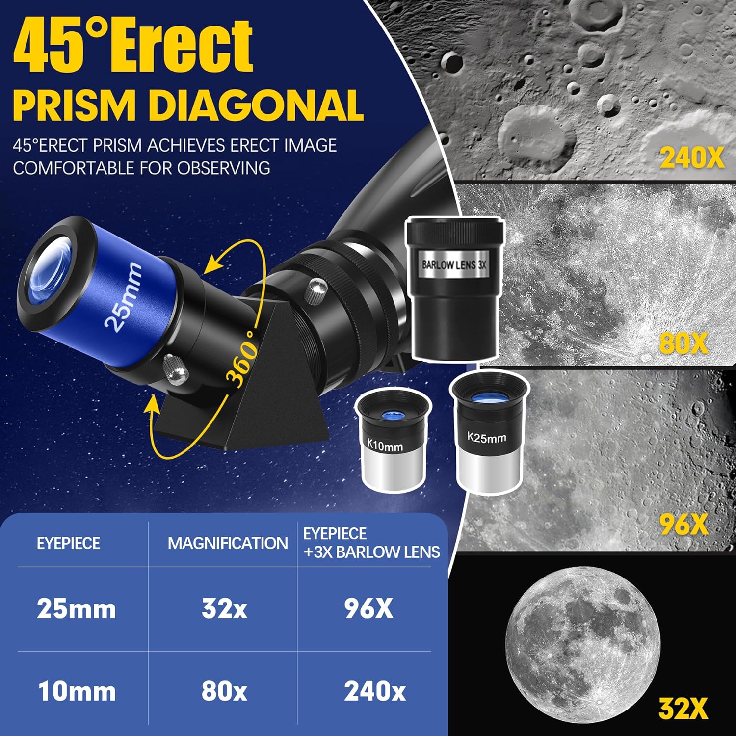 Telescope  90mm Aperture 800mm-Telescope for Adults & Kids  Professional Refractor Telescopes for Adults High Powered  Beginner-Friendly  Phone Adapter & Stable Stainless Tripod  Portable Carry Bag