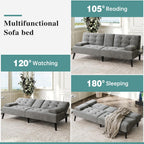 Meilocar 64" Futon Sofa Bed, Convertible Loveseat with 2 Cup Holders, Small Couch with 3 Adjustable Angles & Armrests, Sleeper Sofa for Small Apartment, Office, Dark Grey | small couch