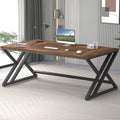 LVB 70.8" Computer Desk, Industrial Extra Long Wood Home Office Desk, Large Rustic Modern Metal Workstation Pc Study Writing table, Dual monitor Double Work Executive Desk for Two Person, Rustic Brown