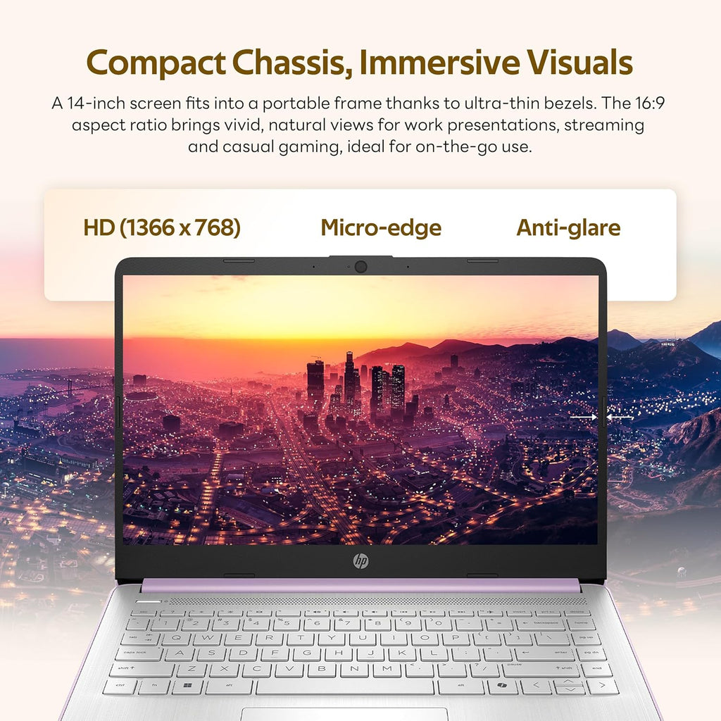 HP Flagship 14" HD Student&Business Laptop with AI Copilot  13th Gen Intel 4-Core  4GB RAM  1.12TB Storage (128GB UFS + 1TB Docking Station)  1 Year Office 365  Wi-Fi 6  Win 11 S  Lavender Purple