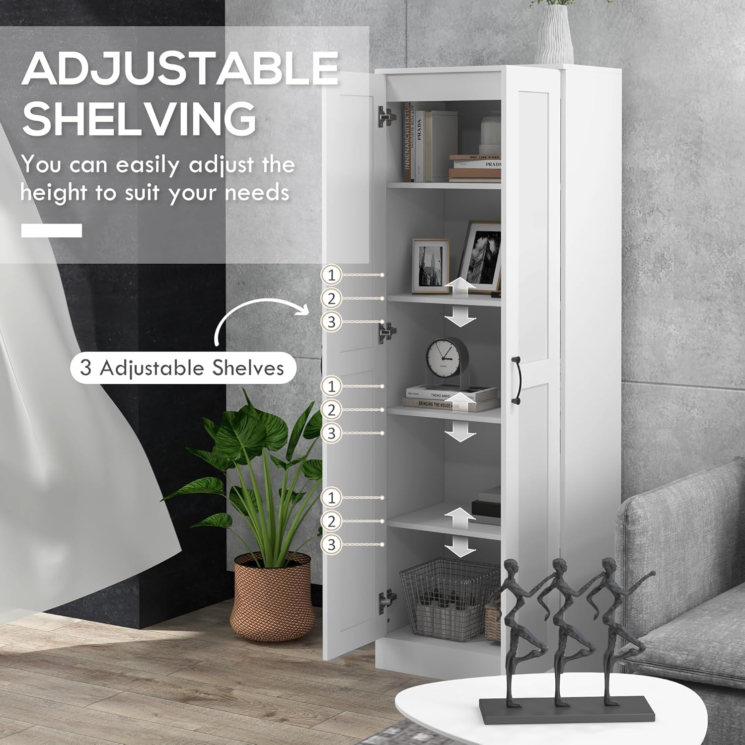 HOMCOM 69" Tall Storage Cabinet with Movable Storage Shelves, Modern Style Pantry Cabinet with Soft Close Doors, White