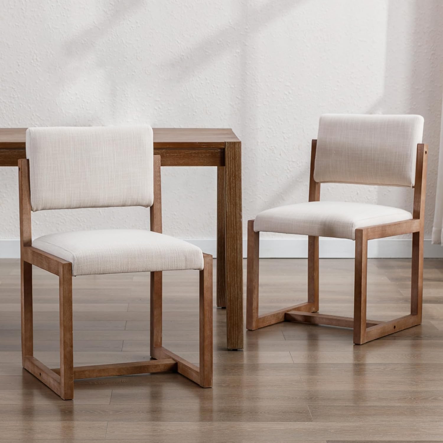 DUOMAY Upholstered Dining Chairs Set of 2, Mid-Century Modern Dining Room Chairs, Linen Fabric Kitchen Side Chairs with Wood Legs, Beige
