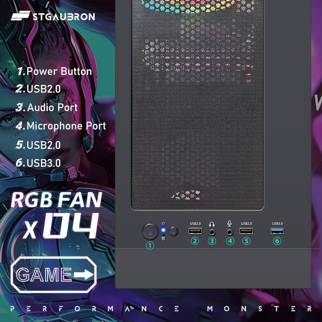 STGAubron Gaming PC Desktop Computer  Radeon RX 590 8G  Intel Core i7 up to 3.9G  32GB RAM  1TB SSD  WiFi 6  BT 5.0  RGB Fan x4  Windows 11 Home