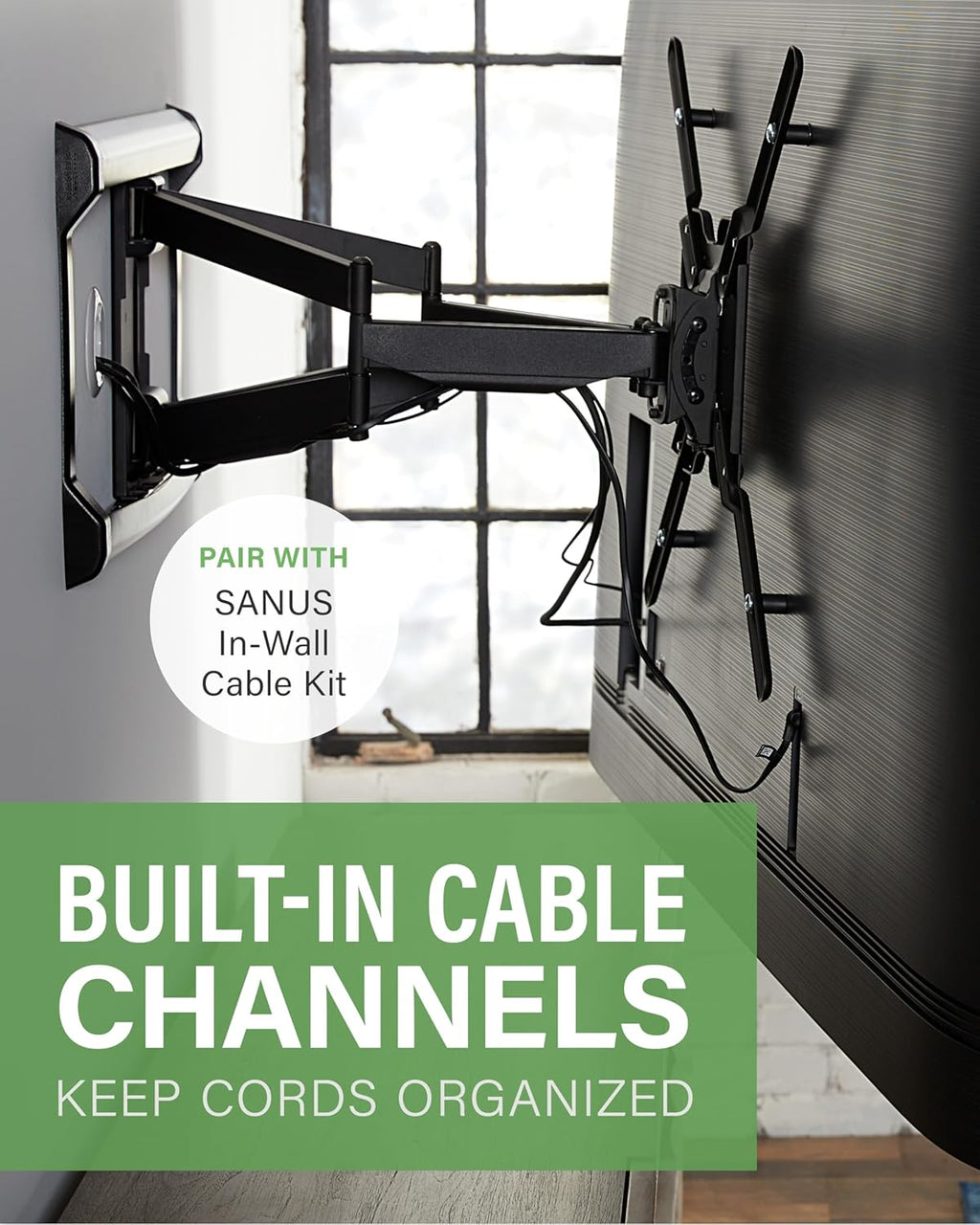 SANUS Full Motion TV Wall Mount for TVs up to 90" - Premium Design Extends 24" with Fingertip Swivel and Tilt - Easy 20 Minute Install - OLF24