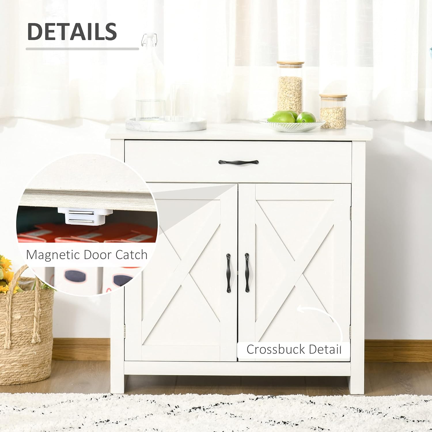 HOMCOM Farmhouse Sideboard Buffet Cabinet, Barn Door Coffee Bar Cabinet with Drawer and Adjustable Shelf for Kitchen, Living Room, Entryway, White Wash