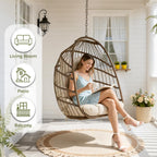RADIATA Outdoor Hanging Egg Chair Without Stand, Foldable Wicker Rattan Ceiling Swing Chair with Padded Cushion, 350Lbs Heavy-Duty Egg Shell Hammocks for Tree Patio Balcony Garden Indoor, Brown