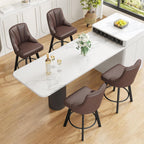 Swivel Bar Stools with Backs, 24" Counter Height Bar Stools Set of 2, PU Leather Upholstered Counter Barstools with Solid Wood Legs for Kitchen Island, Home Bar, Brown