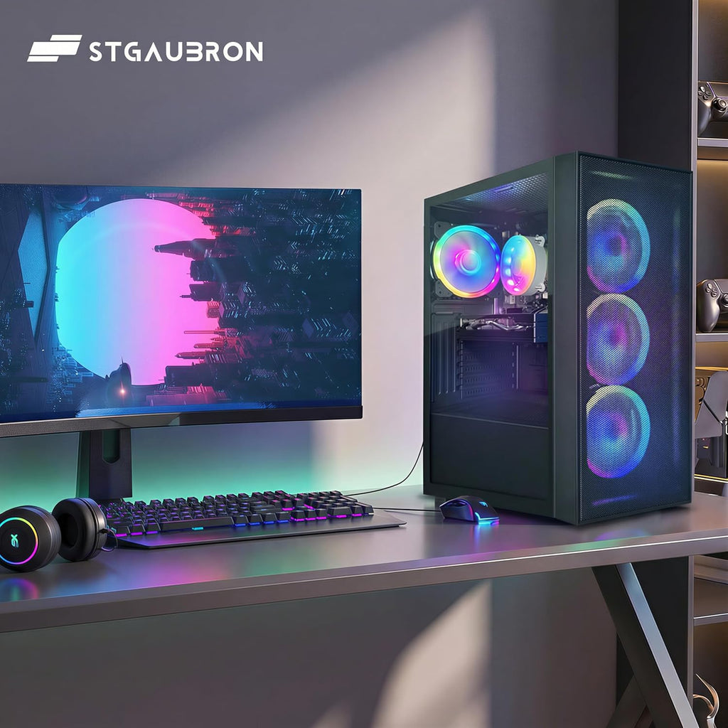 STGAubron Gaming PC Computer Desktop  Radeon RX 580 8G  Intel Core I7 8th up to 4.1GHz  16G DDR4  1T SSD  WiFi 6 & BT 5.2  RGB Fan x4  Windows 11 Home