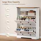 HOMCOM Shoe Cabinet with 2 Flip Drawers, Narrow Shoe Storage Cabinet with Adjustable Shelves and Open Shelf, Farmhouse Storage Organizer for Entryway, Hallway, Holds 12-16 Pairs, White