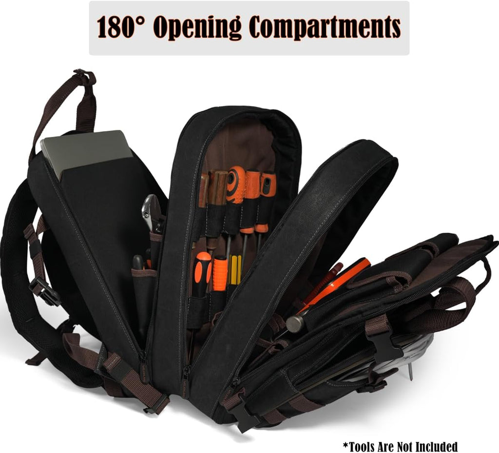 WELKINLAND 90-Pockets Electrician Backpack, Wax-Canvas Tool Backpacks Heavy Duty, Convenient Work Tool Back pack With Pockets