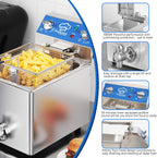 6.3Qt Electric Fryer with Oil Drain,30 Minutes Timer,Stretch forming oil tank,Lid and Solid Wire Mesh Basket,Light Duty Commercial Electric Countertop Deep Fryers-120V,1800W