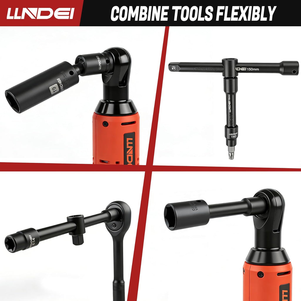 LLNDEI Cordless Electric Ratchet Wrench Set with Socket Set, 3/8" Ratchet, 40FT-LBS with Adjustable Speed, 1 Pack 2000mAh Lithium-Ion Battery and Charger, 52pcs