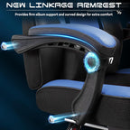 Video Game Chair for Adults, Gaming Chair with Footrest, Big and Tall Computer Chair with Massage Lumbar Support 330lbs Weight Capacity, Adjustable Height, 360° Swivel Seat and Headrest (Blue)
