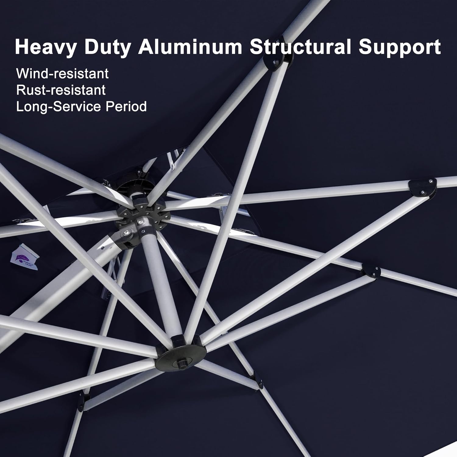 PURPLE LEAF 12 Feet Double Top Deluxe Square Patio Umbrella Offset Hanging Umbrella Cantilever Outdoor Market Garden Umbrella, Navy Blue