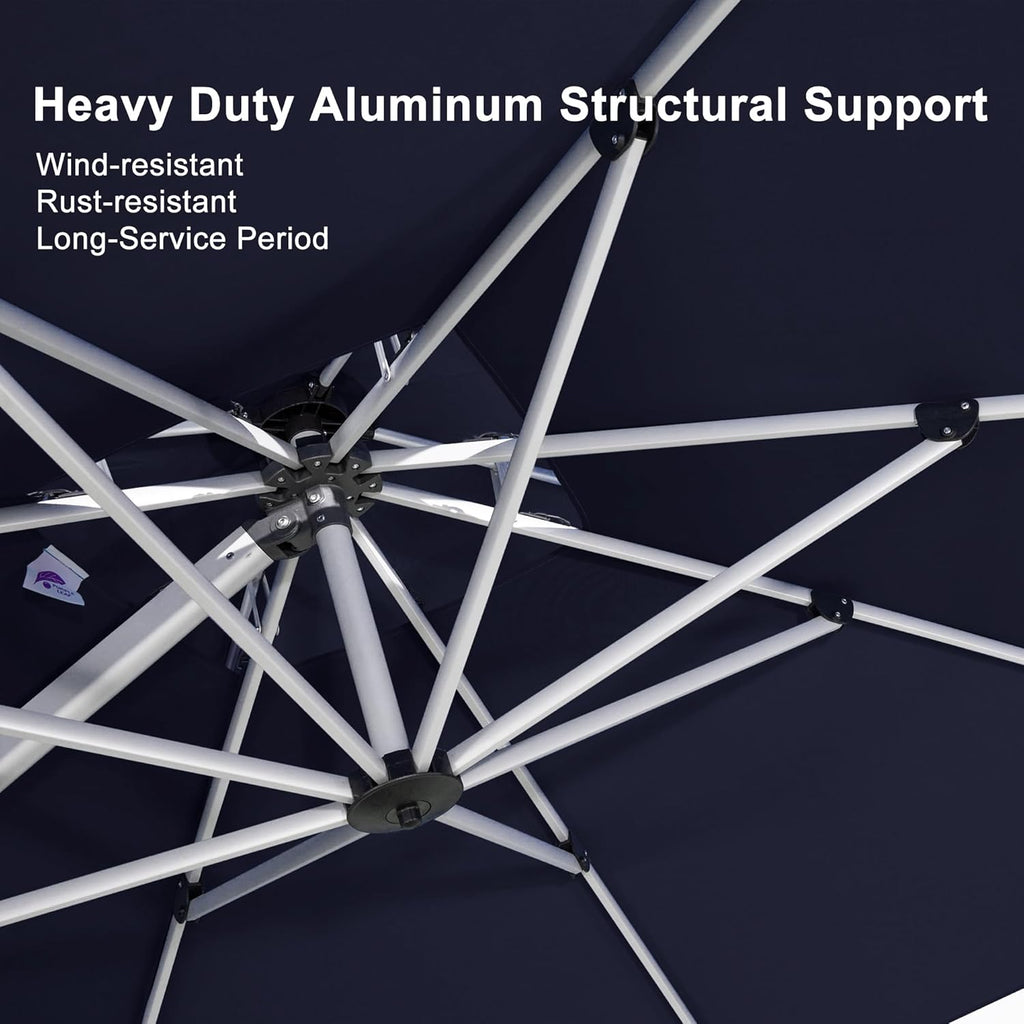 PURPLE LEAF 12 Feet Double Top Deluxe Square Patio Umbrella Offset Hanging Umbrella Cantilever Outdoor Market Garden Umbrella, Navy Blue