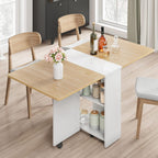 Space Saving Folding Dining Table with 2 Tier Storage-Extendable Drop Leaf Farmhouse Wood Kitchen Dining Room Tables Set for 4, Collapsible Expandable Rectangle Dinner Kitchen Office Furniture